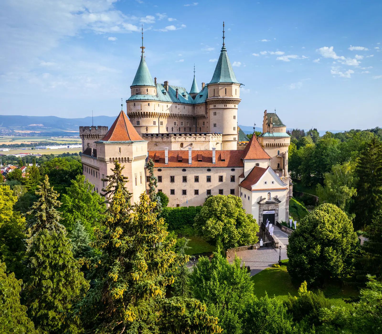 Bojnice Castle in Slovakia, surrounded by parkland